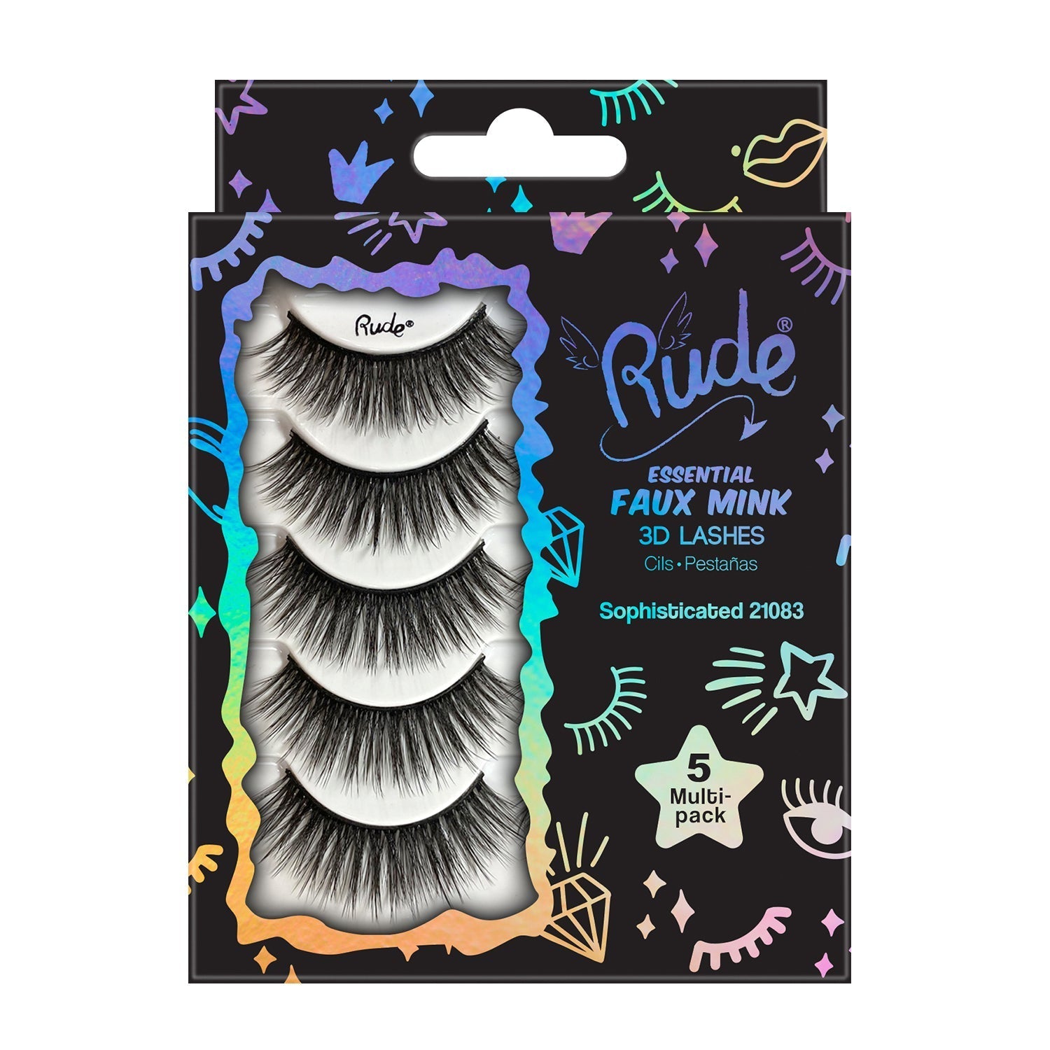 Essential Faux Mink 3D Lashes 5 Multi-Pack Sophisticated False Eyelashes by Rude Cosmetics | Fleurcouture
