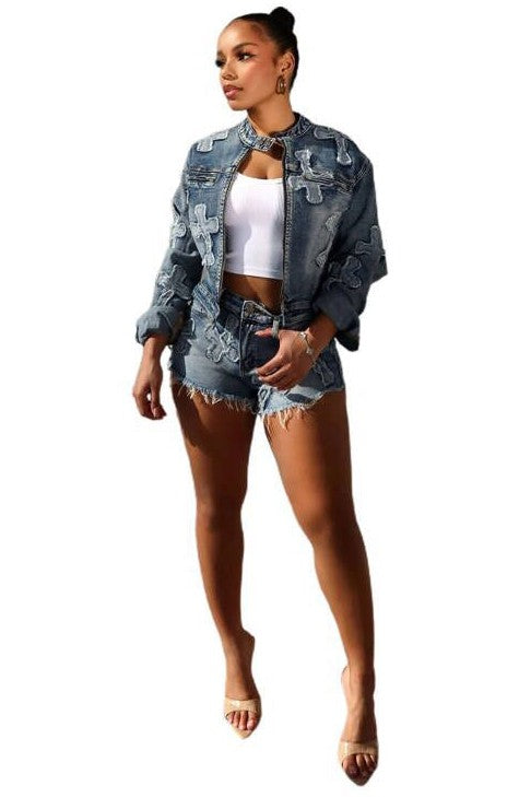 FAHION DENIM TWO PIECE SHOTR SET by By Claude | Fleurcouture