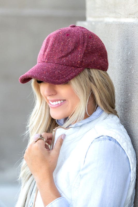 Fall Tweed Ball Cap Cranberry OneSize by Aili&