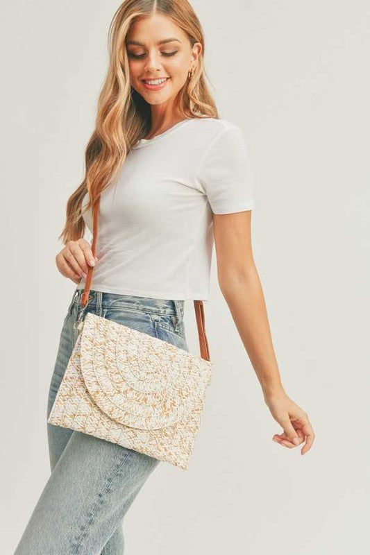 Fashion Straw Convertible Envellope Clutch Bag Ivory O/S by Artini Accessories | Fleurcouture