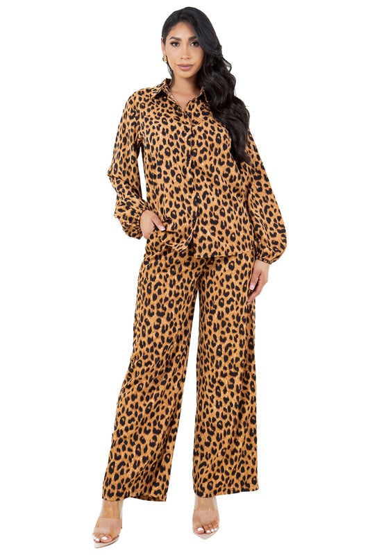 FASHION WOMEN TWO PIECE PANTS SET LEOPARD S by By Claude | Fleurcouture