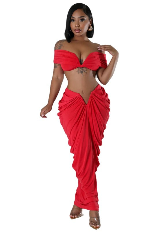 FASHION WOMEN TWO PIECE PARTY DRESS SET RED S by By Claude | Fleurcouture