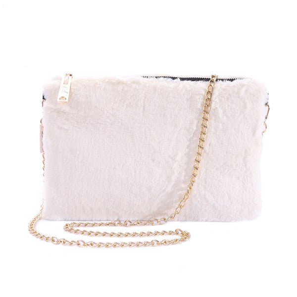 FAUX FUR CLUTCH SHOULDER BAG IVIV/IVORY Os by Bella Chic | Fleurcouture