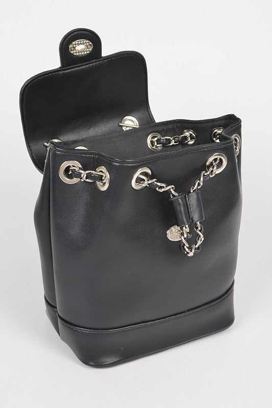 Faux Leather Chain Accent Fashion Backpack O/S by Artini Accessories | Fleurcouture