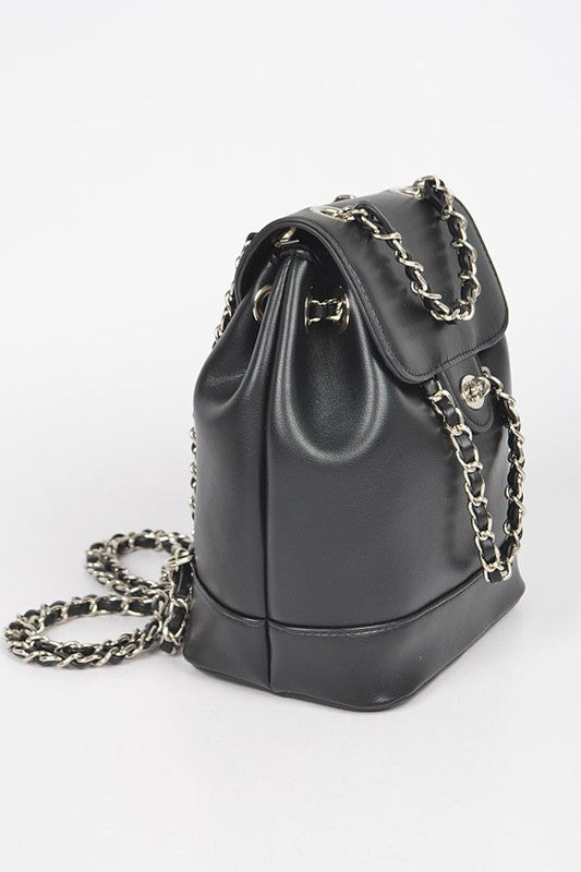 Faux Leather Chain Accent Fashion Backpack O/S by Artini Accessories | Fleurcouture