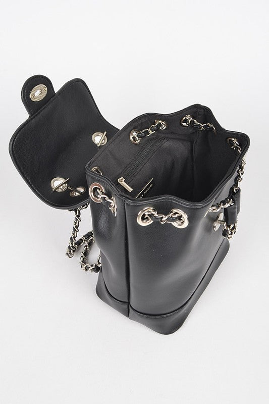 Faux Leather Chain Accent Fashion Backpack O/S by Artini Accessories | Fleurcouture