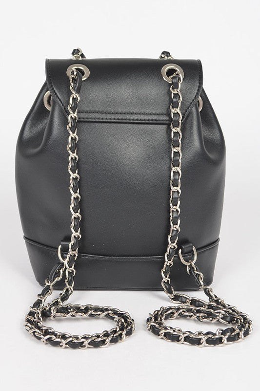Faux Leather Chain Accent Fashion Backpack O/S by Artini Accessories | Fleurcouture