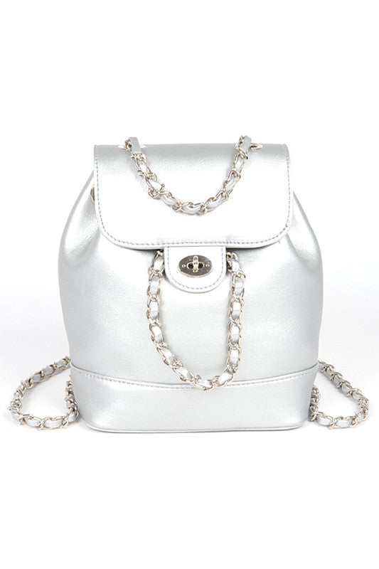 Faux Leather Chain Accent Fashion Backpack Silver O/S by Artini Accessories | Fleurcouture