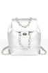 Faux Leather Chain Accent Fashion Backpack Silver O/S by Artini Accessories | Fleurcouture