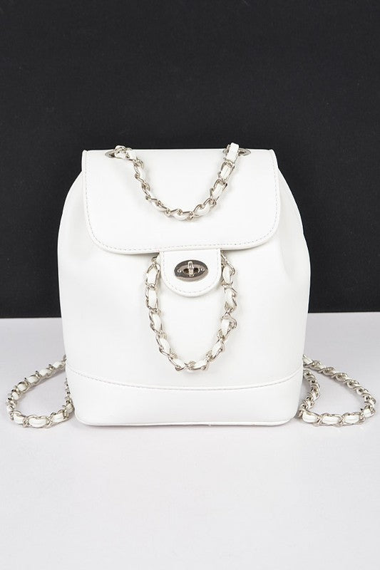 Faux Leather Chain Accent Fashion Backpack White O/S by Artini Accessories | Fleurcouture