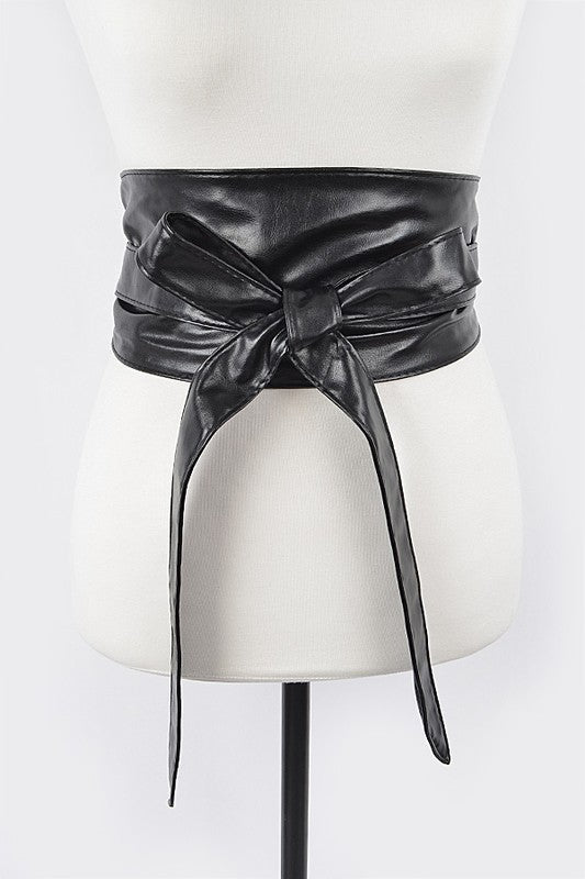 Faux Leather Wrap Around Obi Belt Black O/S by Artini Accessories | Fleurcouture