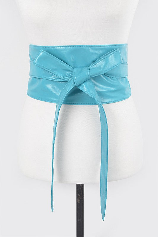 Faux Leather Wrap Around Obi Belt Blue O/S by Artini Accessories | Fleurcouture