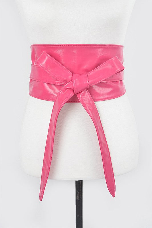 Faux Leather Wrap Around Obi Belt Fuchsia O/S by Artini Accessories | Fleurcouture