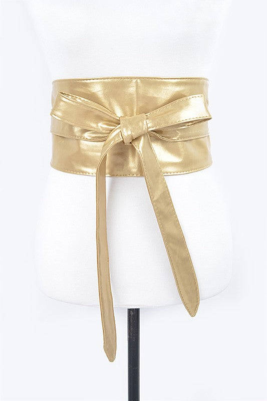 Faux Leather Wrap Around Obi Belt Gold O/S by Artini Accessories | Fleurcouture
