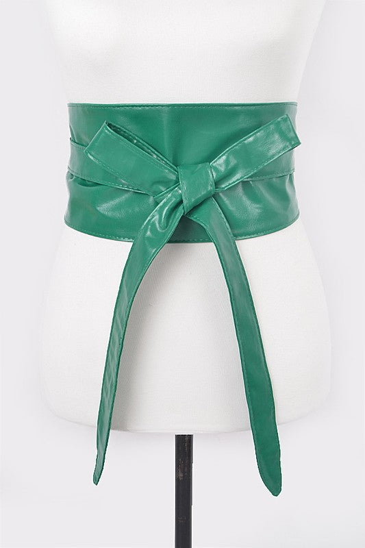 Faux Leather Wrap Around Obi Belt Green O/S by Artini Accessories | Fleurcouture