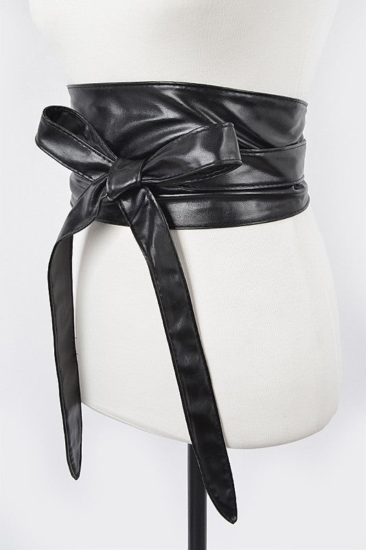 Faux Leather Wrap Around Obi Belt O/S by Artini Accessories | Fleurcouture