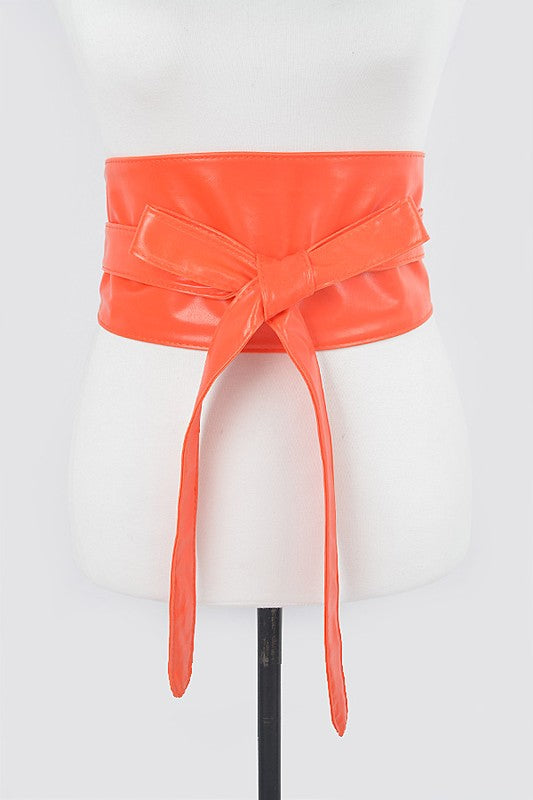 Faux Leather Wrap Around Obi Belt Orange O/S by Artini Accessories | Fleurcouture
