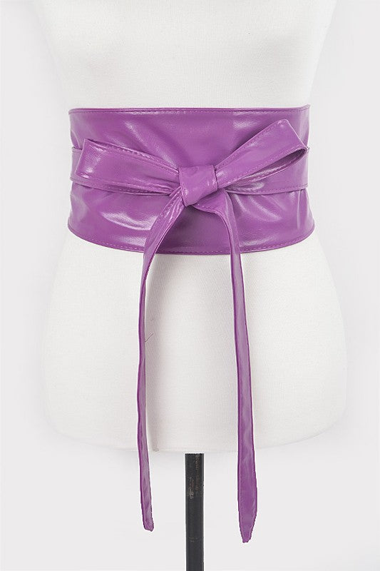 Faux Leather Wrap Around Obi Belt Purple O/S by Artini Accessories | Fleurcouture