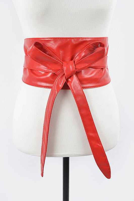 Faux Leather Wrap Around Obi Belt Red O/S by Artini Accessories | Fleurcouture