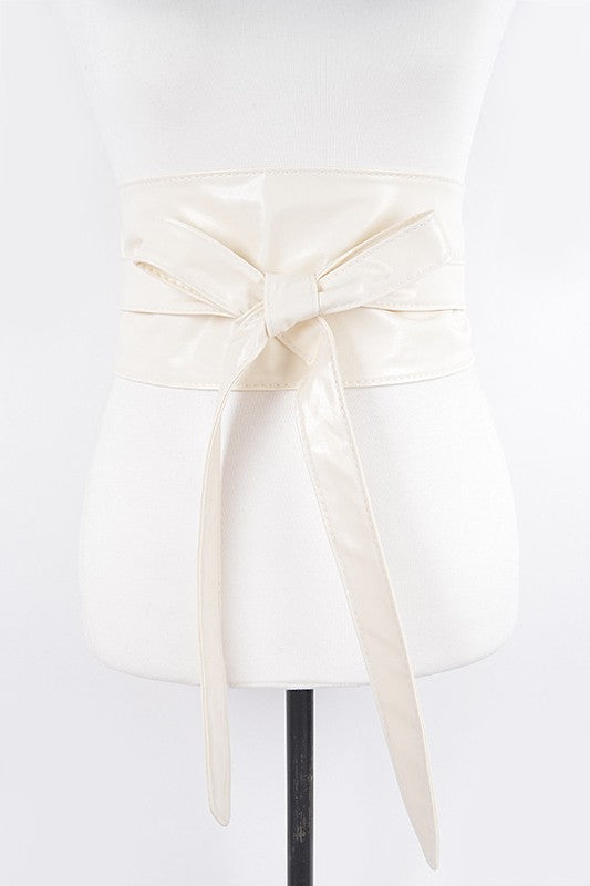 Faux Leather Wrap Around Obi Belt White O/S by Artini Accessories | Fleurcouture