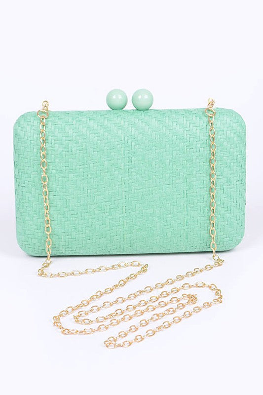 Faux Straw Iconic Box Clutch Green O/S by Artini Accessories | Fleurcouture
