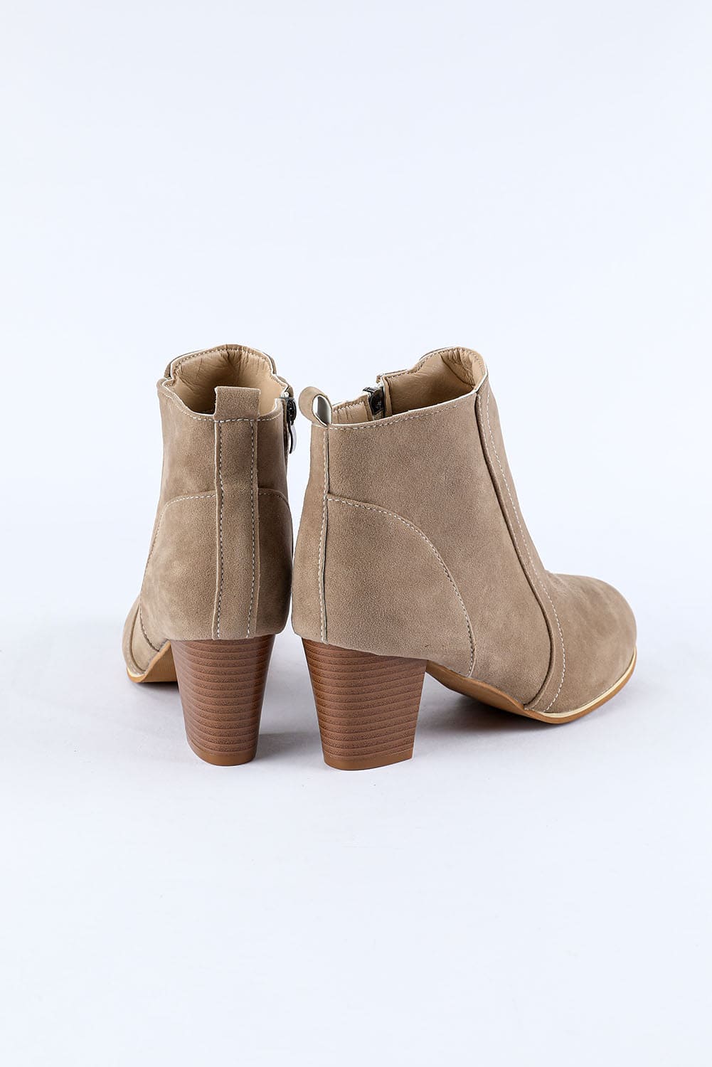 Faux Suede Size Zip Heeled Booties Beige 95%PU+5%Alloy Shoes & Bags by Fleurcouture | Fleurcouture