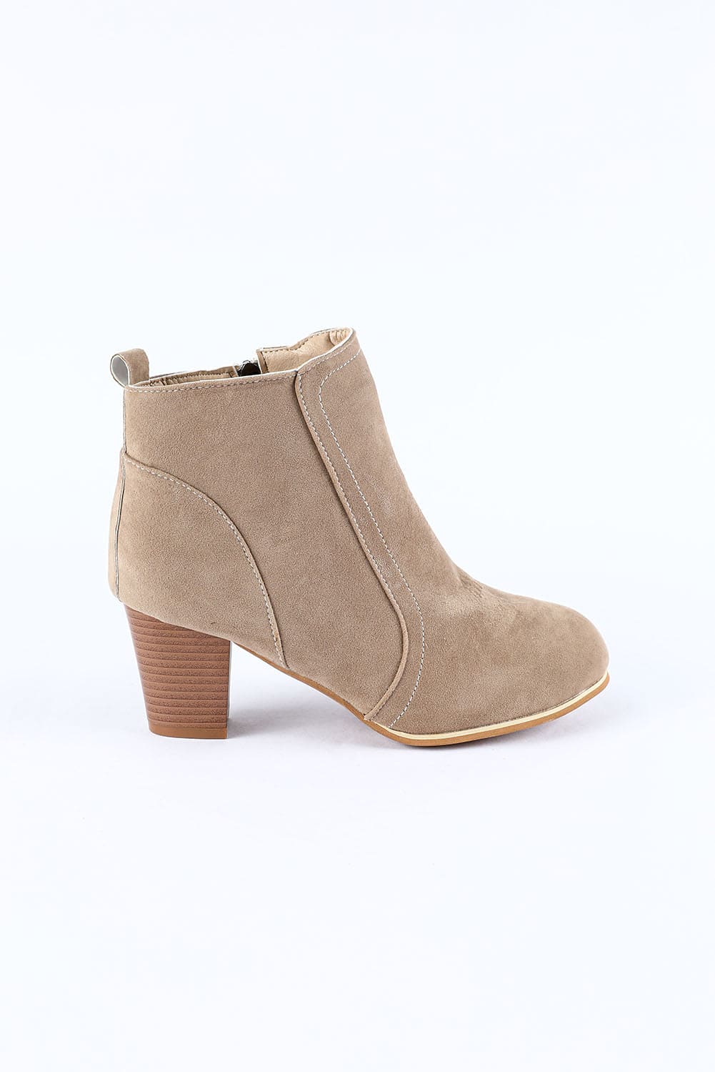 Faux Suede Size Zip Heeled Booties Beige 95%PU+5%Alloy Shoes & Bags by Fleurcouture | Fleurcouture