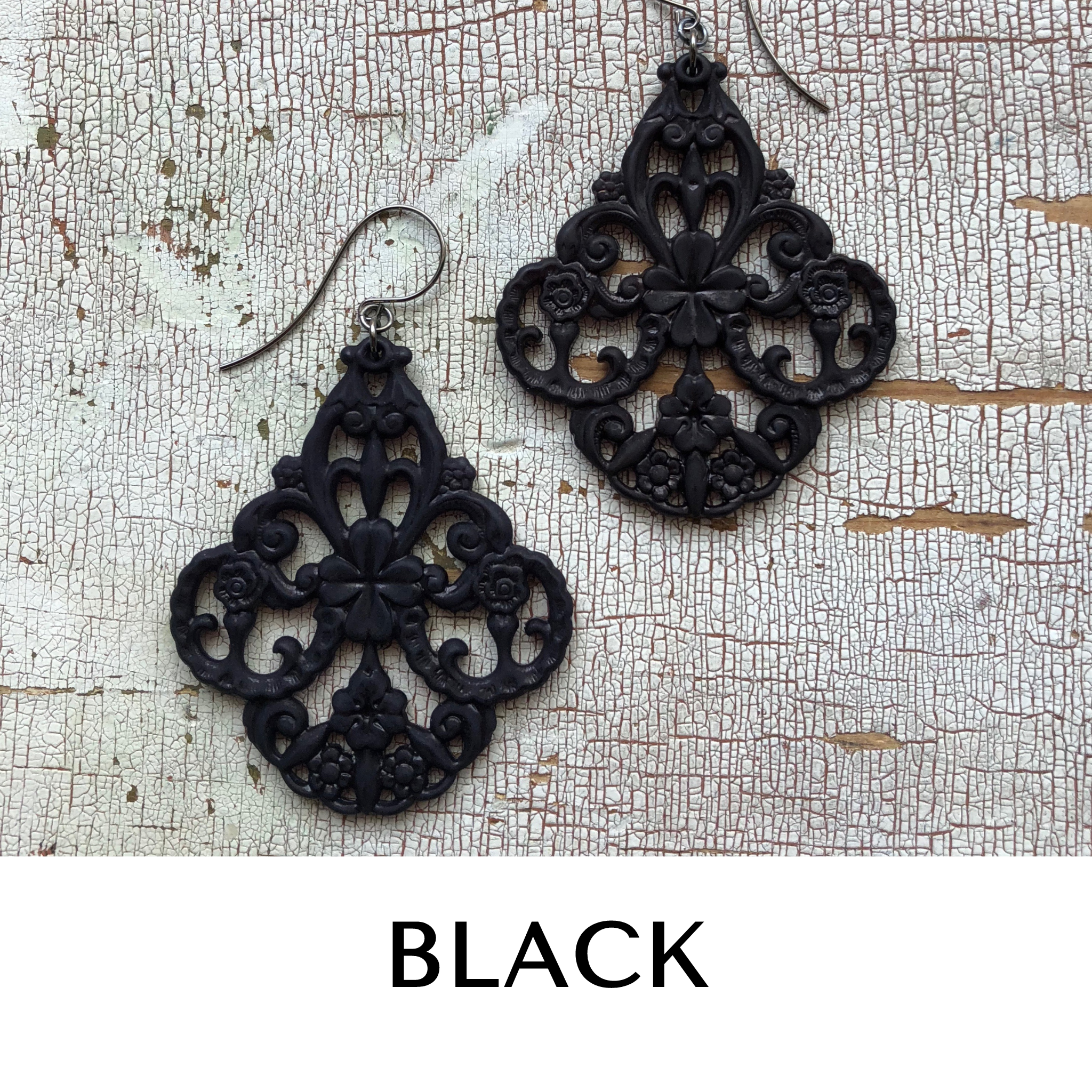 Filigree Chandelier Earrings Black Filigree Chandelier Earrings by Leetie Lovendale | Fleurcouture