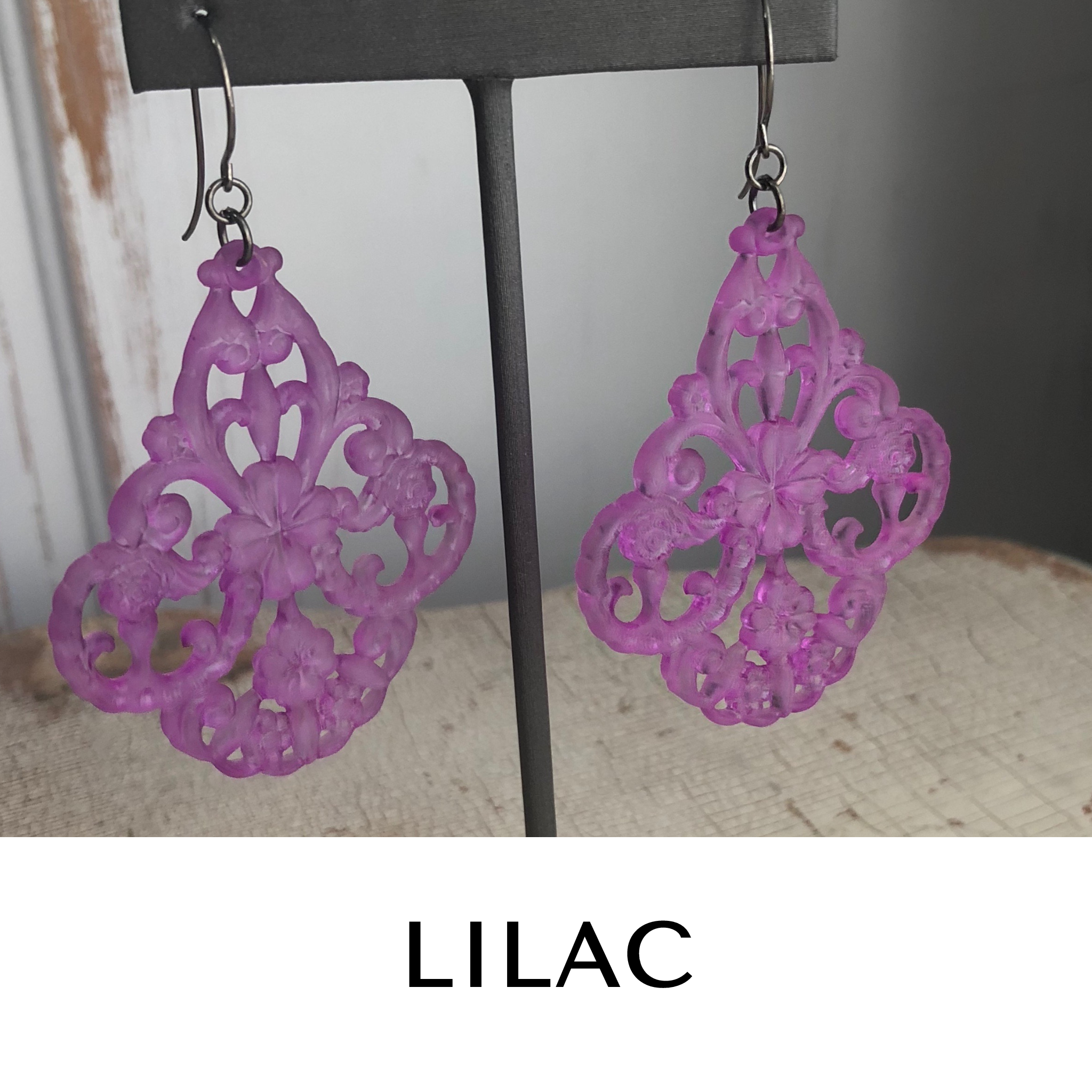 Filigree Chandelier Earrings Lilac Filigree Chandelier Earrings by Leetie Lovendale | Fleurcouture