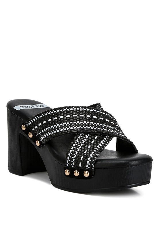 Finley Raffia High Block Heel Clogs Black US-5 / UK-3 / EU-36 by Rag Company | Fleurcouture