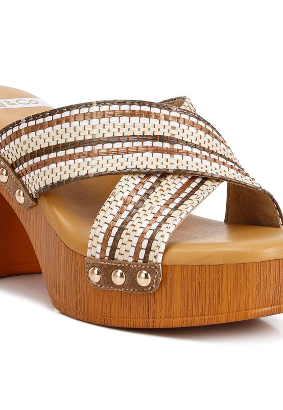 Finley Raffia High Block Heel Clogs by Rag Company | Fleurcouture
