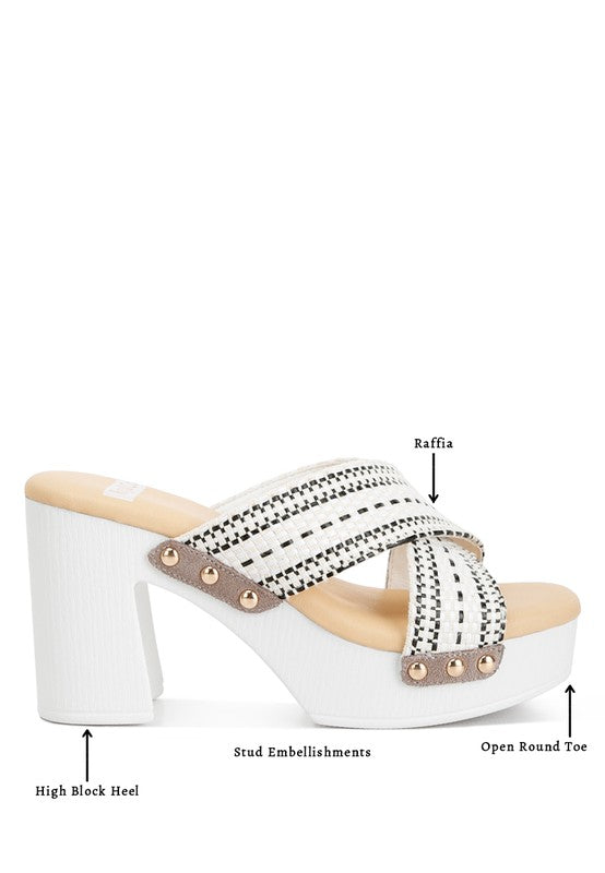 Finley Raffia High Block Heel Clogs by Rag Company | Fleurcouture