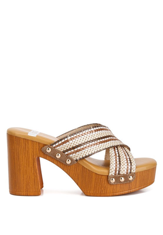 Finley Raffia High Block Heel Clogs by Rag Company | Fleurcouture