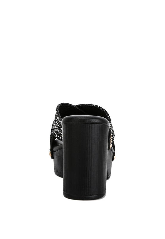 Finley Raffia High Block Heel Clogs by Rag Company | Fleurcouture