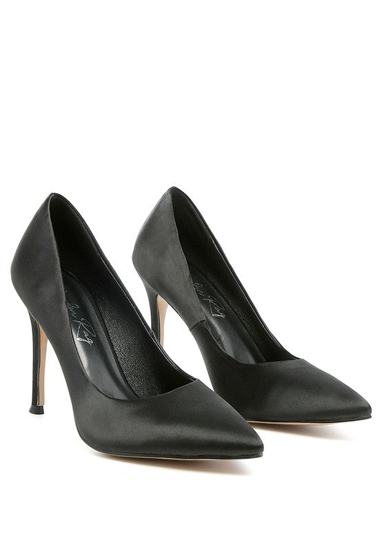 FIZZY GOBLET SATIN STILETTO PUMPS Black 10 by Rag Company | Fleurcouture