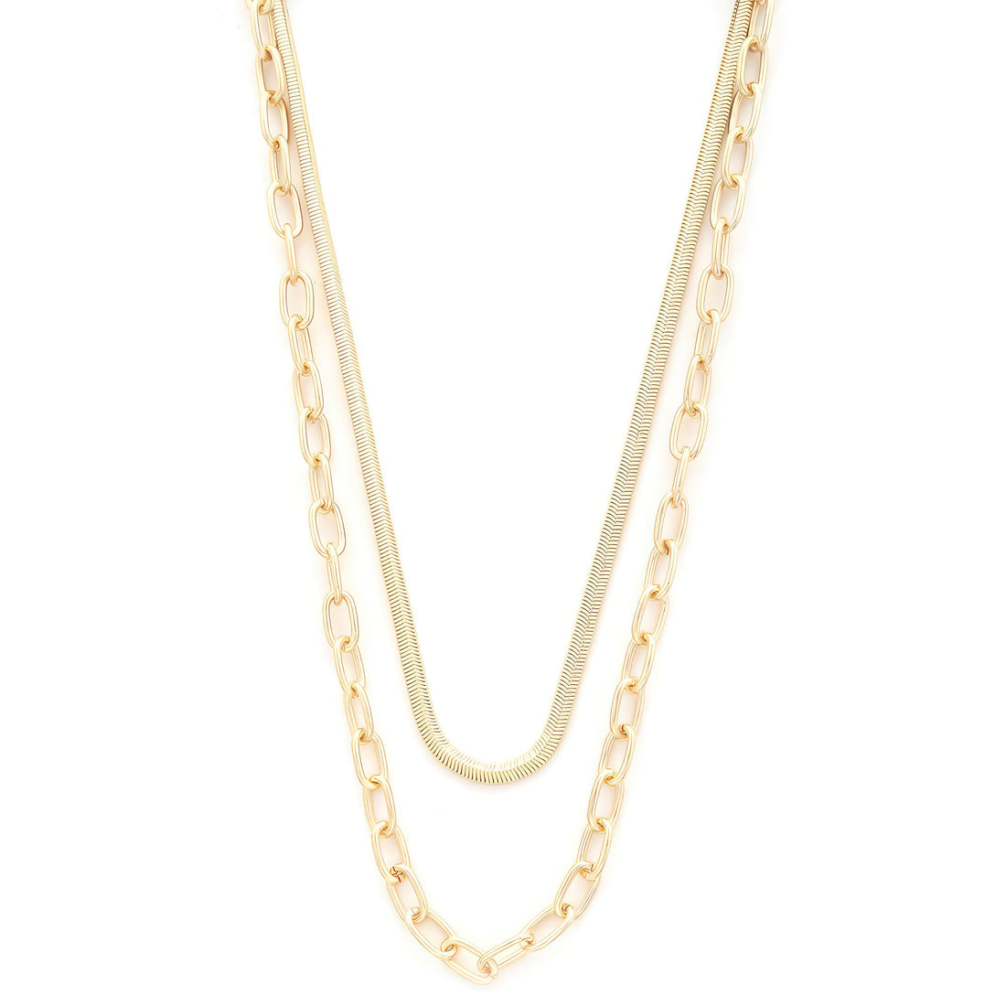 Flat Snake Oval Link Layered Necklace Gold by Fleurcouture | Fleurcouture