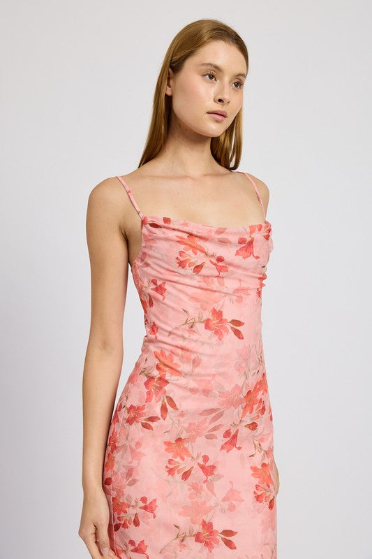 FLORAL ASYMMETRICAL DRESS WITH RUFFLE DETAIL CORAL by Emory Park | Fleurcouture