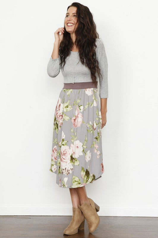 Floral Band Midi Dress Grey by EG fashion | Fleurcouture