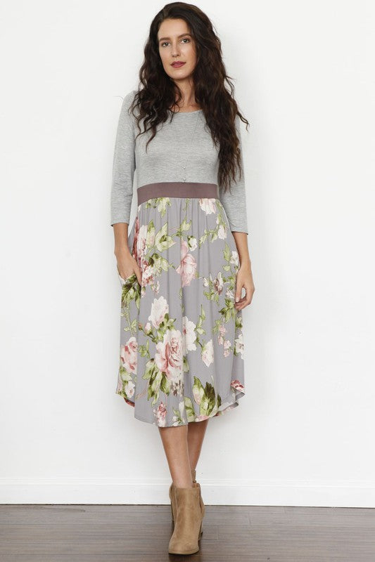 Floral Band Midi Dress Grey by EG fashion | Fleurcouture
