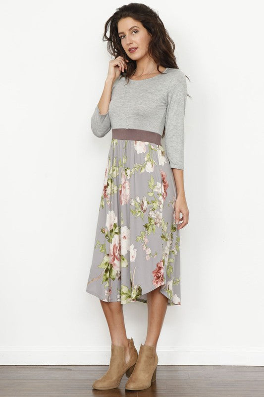Floral Band Midi Dress Grey S by EG fashion | Fleurcouture