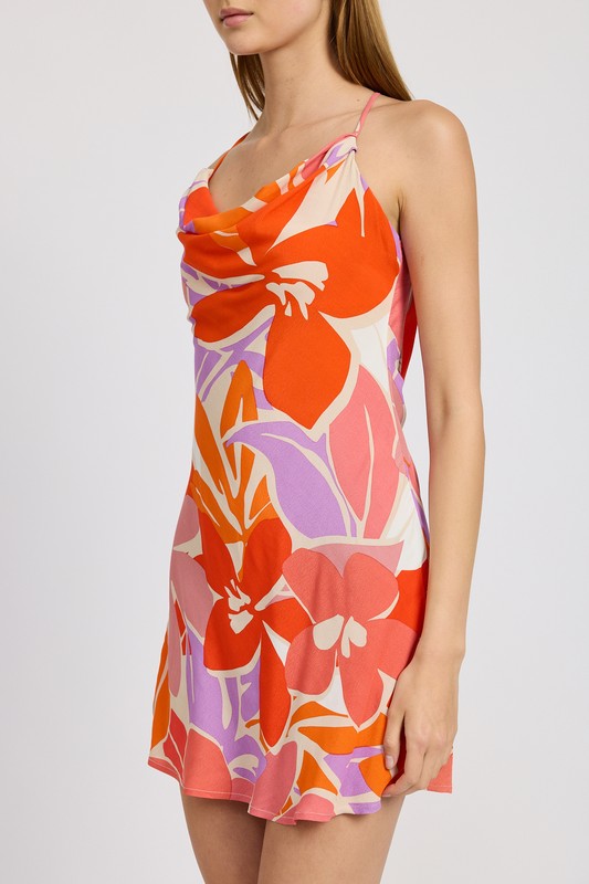 FLORAL COWL NECK CAMI DRESS ORANGE FLORAL by Emory Park | Fleurcouture