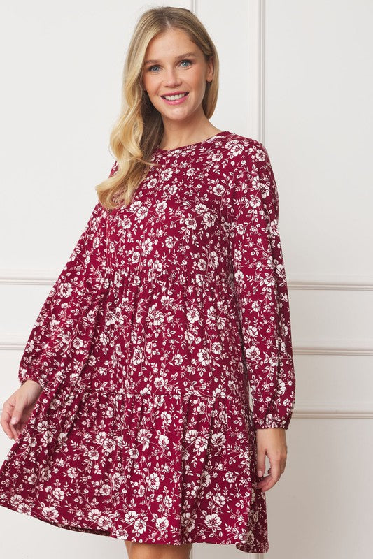 Floral Crew Neck Midi Dress by EG fashion | Fleurcouture