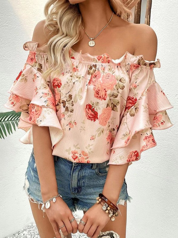 Floral off shoulder blouse by Miss Sparkling | Fleurcouture