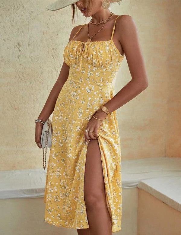 Floral Print Dress yellow by Miss Sparkling | Fleurcouture