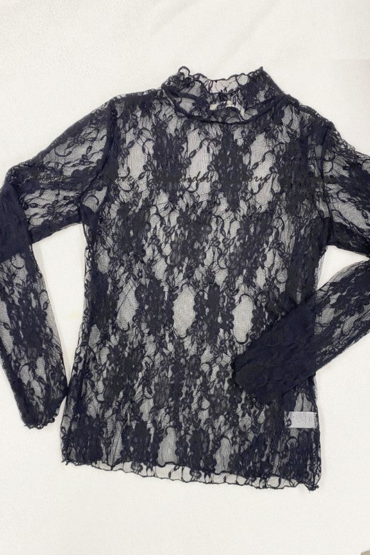 Floral print lace long sleeves top BLACK S by Jade By Jane | Fleurcouture