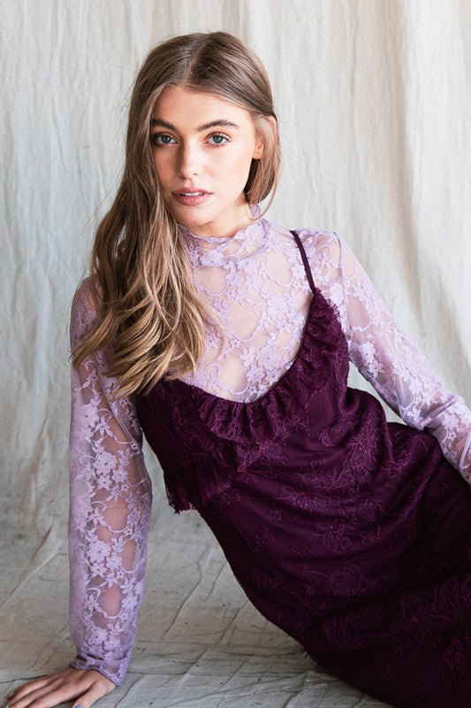 Floral print lace long sleeves top by Jade By Jane | Fleurcouture