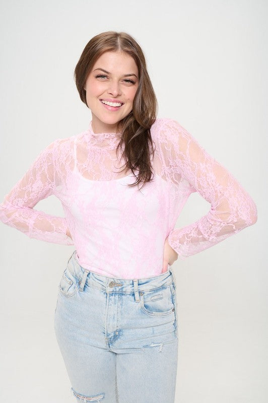 Floral print lace long sleeves top by Jade By Jane | Fleurcouture