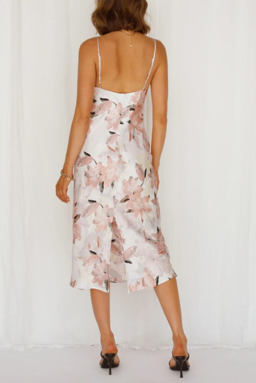 Floral Print Satin Midi Dress BLUSH by One and Only Collective Inc | Fleurcouture
