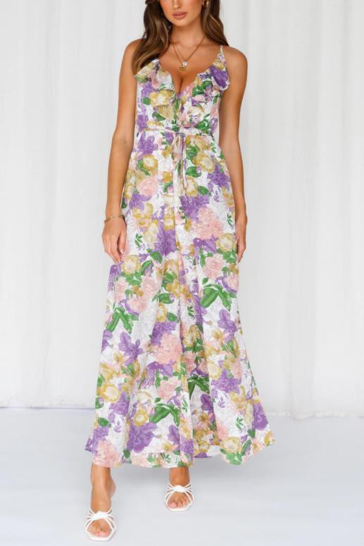 Floral Print Wide Leg Jumpsuit PURPLE PRINT S by One and Only Collective Inc | Fleurcouture