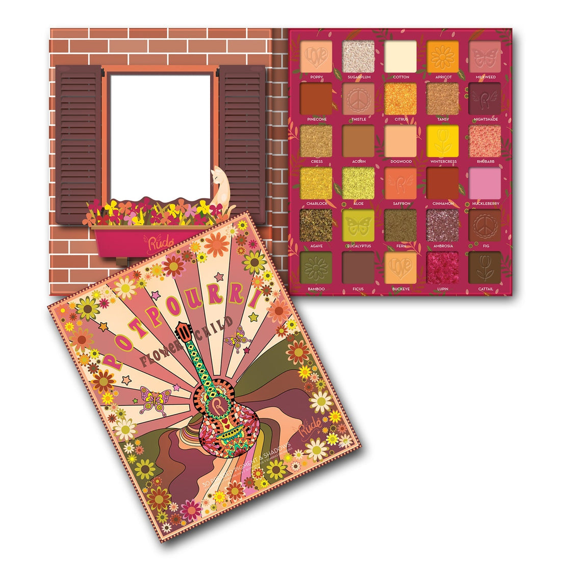 Flower Child 30 Pressed Pigment & Shadows - Potpourri Display Set, 24 pcs Wholesale Set by Rude Cosmetics | Fleurcouture